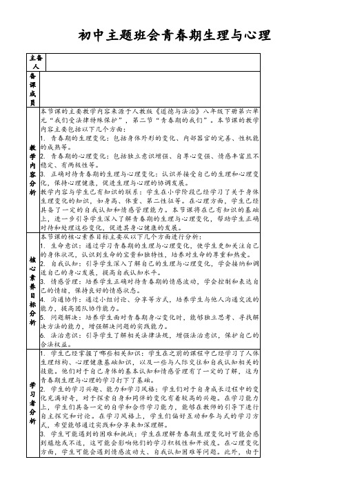 初中主题班会青春期生理与心理