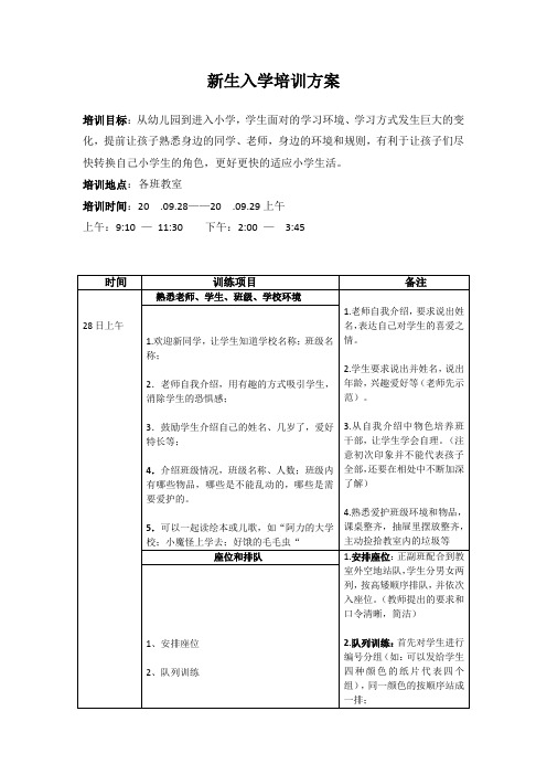 一年级新生入学培训方案