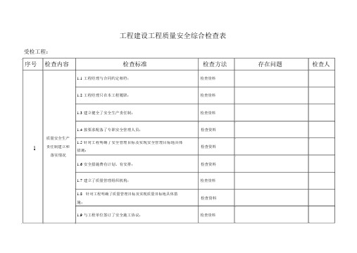 工程建设项目质量安全综合检查表(整理)