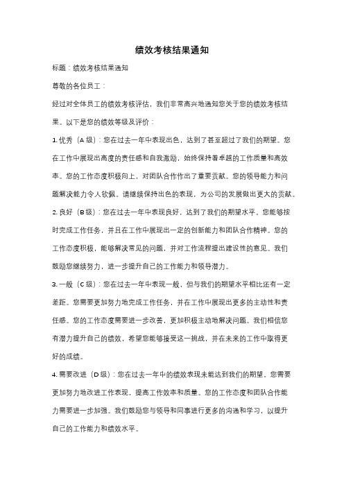 绩效考核结果通知