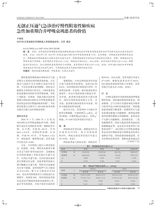 无创正压通气急诊治疗慢性阻塞性肺疾病急性加重期合并呼吸衰竭患