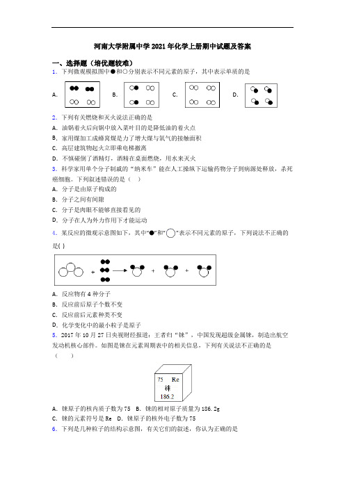 河南大学附属中学2021年初三化学上册期中试题及答案