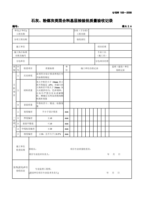 8.2.6 石灰、粉煤灰类混合料基层检验批质量验收记录