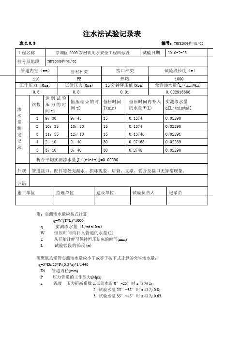 注水法试验记录表