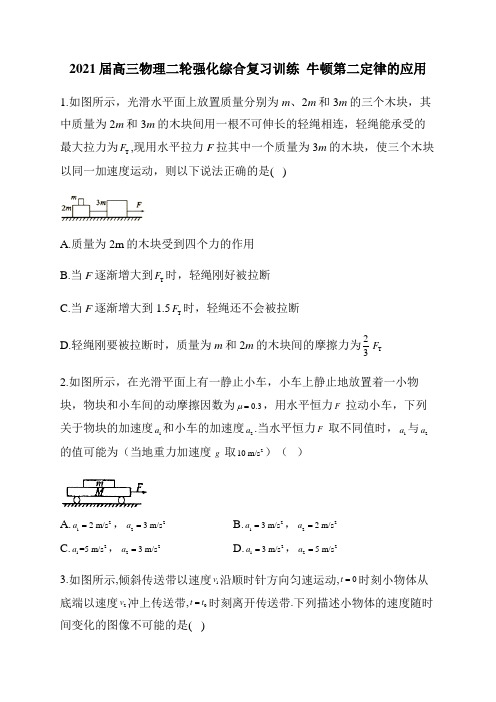 2021届高三物理二轮强化综合复习训练 牛顿第二定律的应用