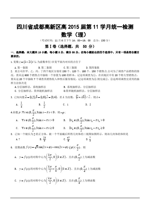 四川省成都高新区高2015届第11学月统一检测数学(理