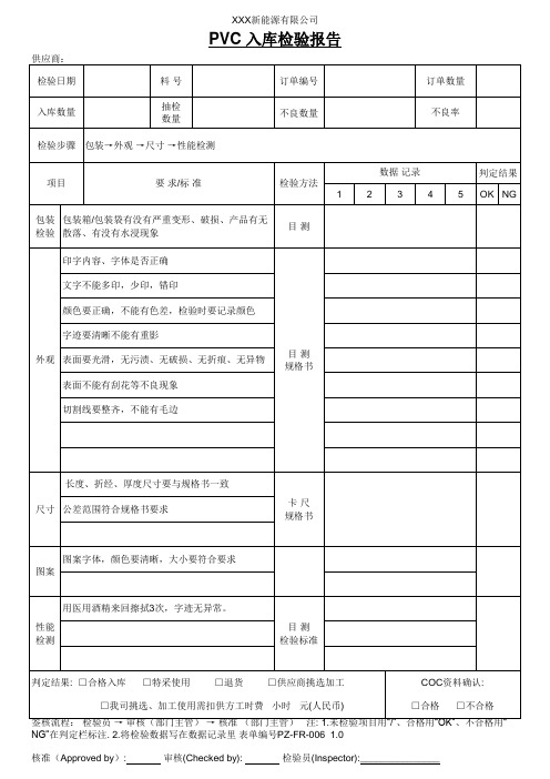 PVC入库IQC检验报告