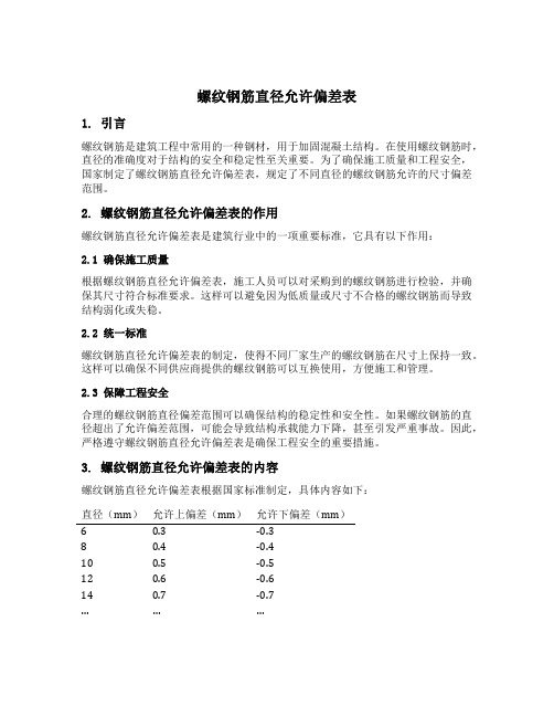 螺纹钢筋直径允许偏差表