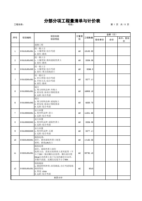 市政工程工程量清单