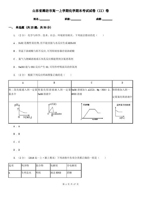 山东省潍坊市高一上学期化学期末考试试卷(II)卷(考试)