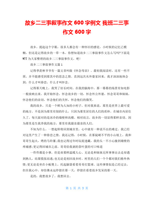 故乡二三事叙事作文600字例文 我班二三事作文600字