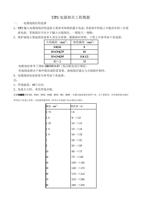 UPS电源相关工程数据