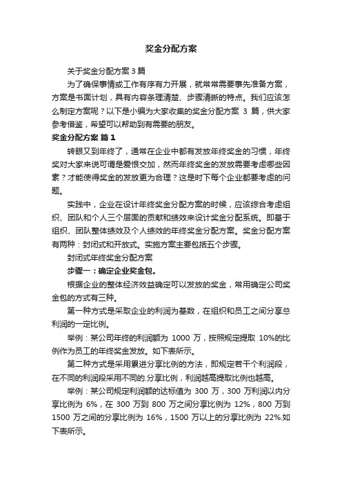 关于奖金分配方案3篇