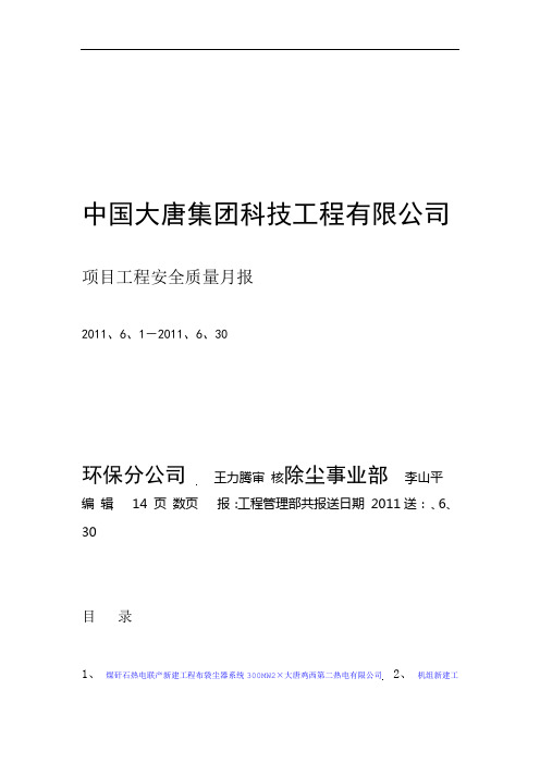 中国大唐集团科技工程有限公司项目工程安全质量月报