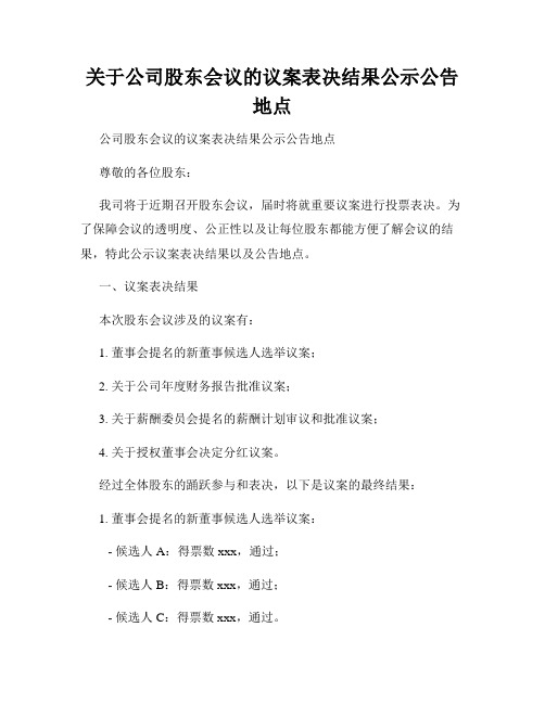 关于公司股东会议的议案表决结果公示公告地点