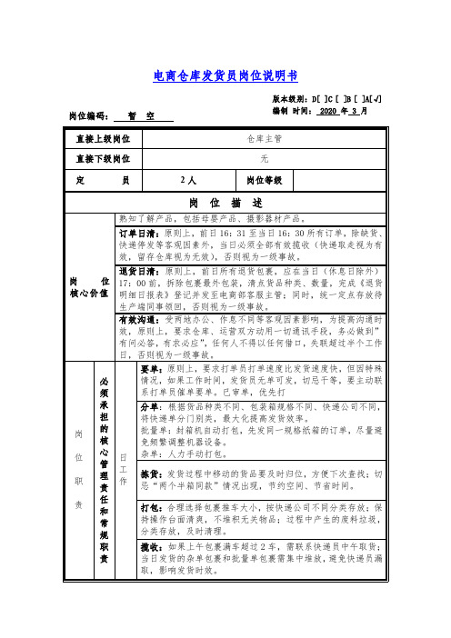 电商仓库发货员岗位说明书