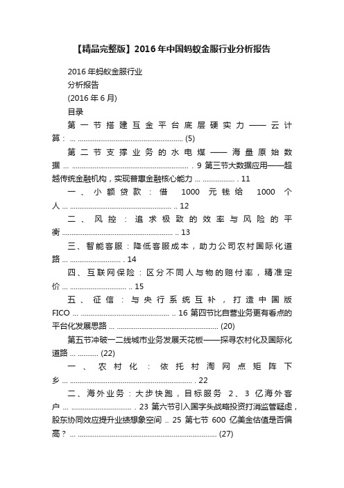 【精品完整版】2016年中国蚂蚁金服行业分析报告