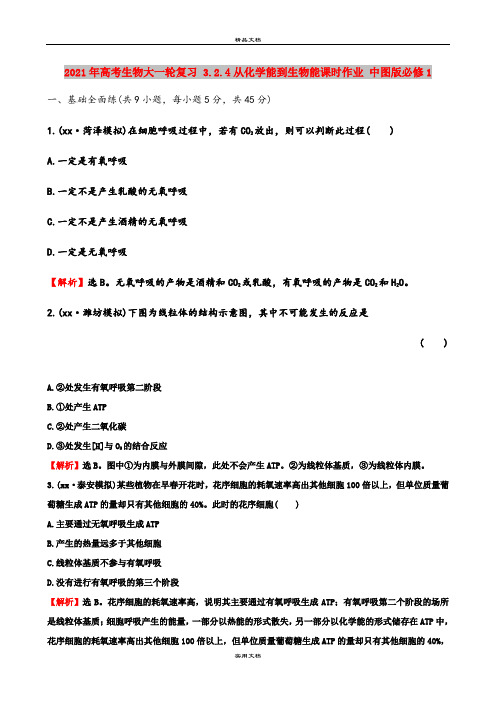 2021年高考生物大一轮复习 3.2.4从化学能到生物能课时作业 中图版必修1