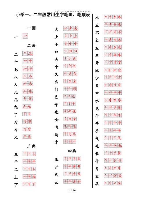 小学一二年级常用生字笔画笔顺