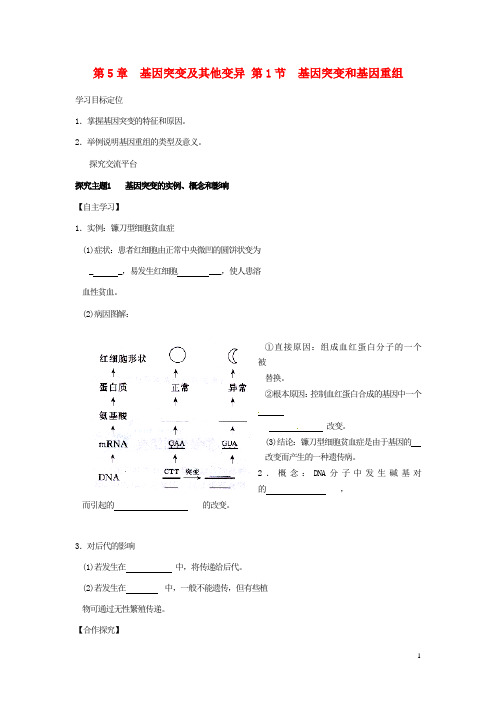 新疆兵团农二师华山中学高中生物 第五章 第1节 基因突变和基因重组导学案(无答案)新人教版选修2