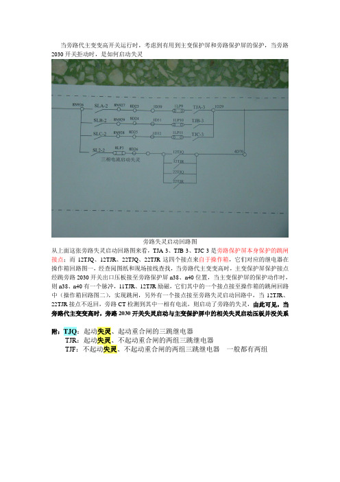 主变变高旁路代路时失灵启动压板问题说明