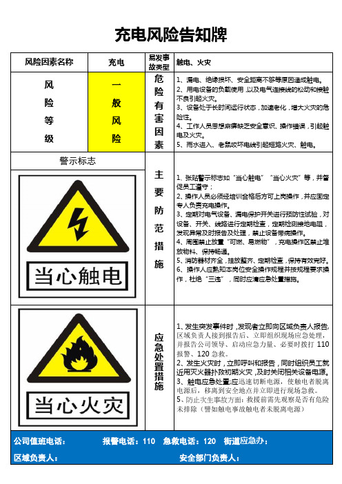 充电桩风险告知牌