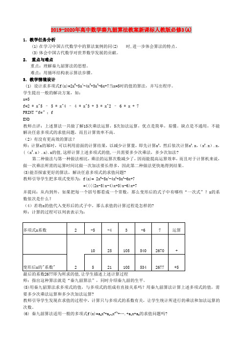 2019-2020年高中数学秦九韶算法教案新课标人教版必修3(A)