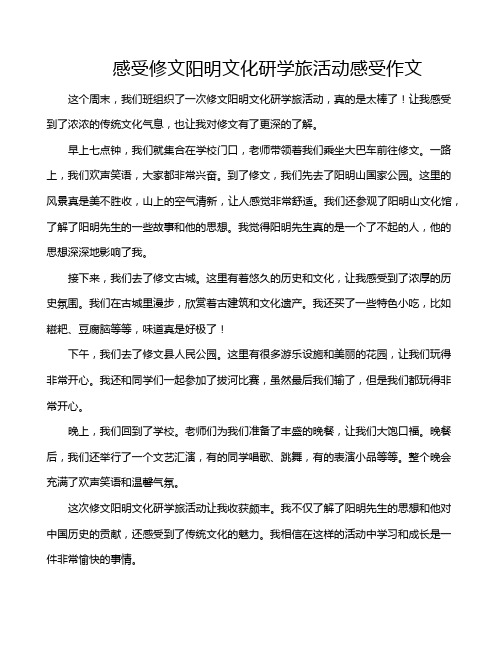 感受修文阳明文化研学旅活动感受作文