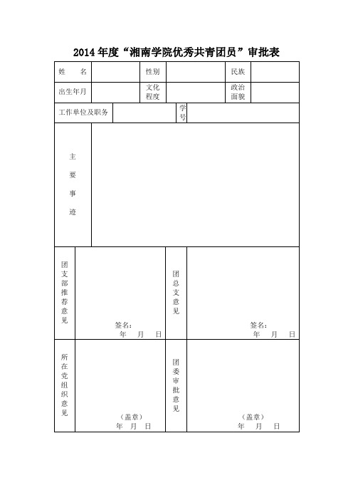 团委优秀团干 团员审批表