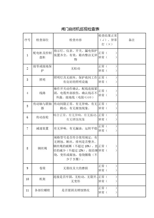 闸门启闭机检查表格