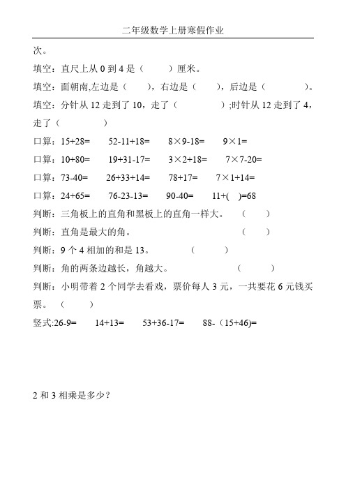 最新二年级数学上册寒假作业(全面系统实用)263