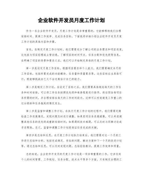 企业软件开发员月度工作计划