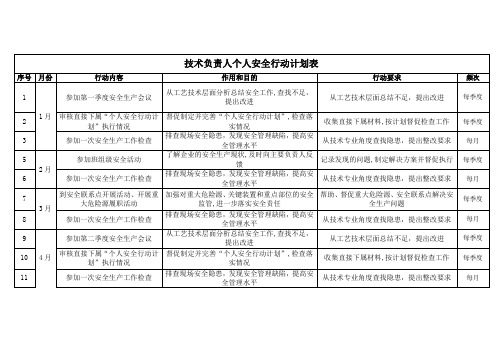 技术负责人个人安全行动计划表(模板)