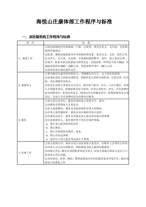 海悦山庄康体部工作程序与标准及质量记录