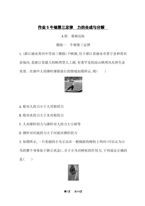 人教版高考物理一轮总复习课后习题 第2单元 相互作用 作业5牛顿第三定律 力的合成与分解