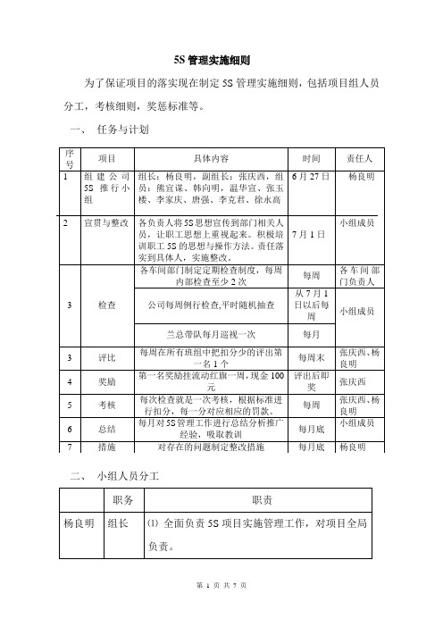 5S管理实施细则