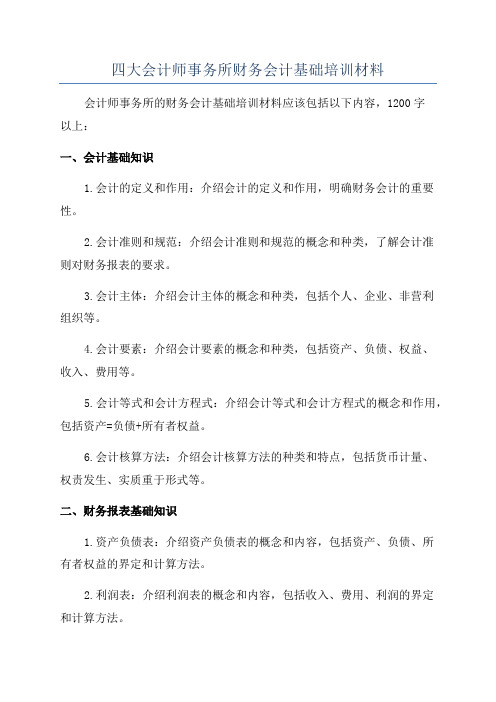 四大会计师事务所财务会计基础培训材料