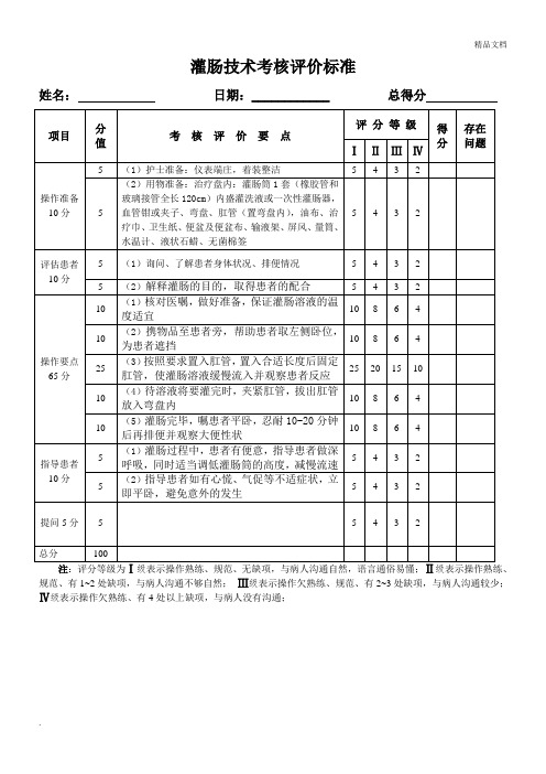 灌肠技术考核评价标准