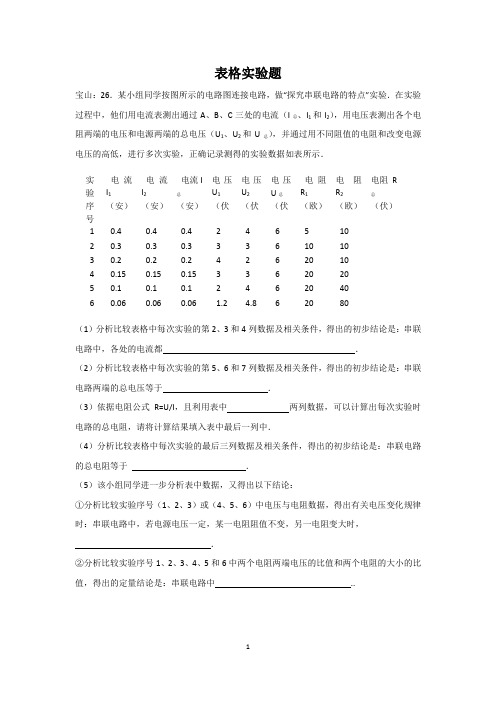 上海市各区2017届初三一模物理试卷按考点分类汇编：表格实验题