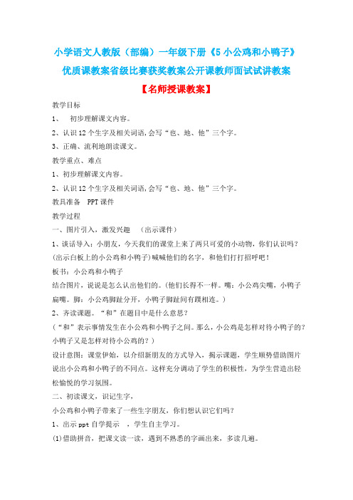 小学语文人教版(部编)一年级下册《5小公鸡和小鸭子》优质课省级比赛获奖教案公开课教师面试试讲教案n089