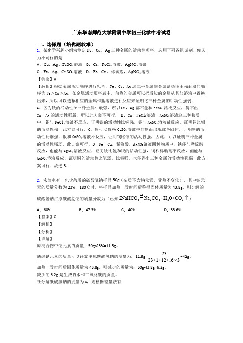 广东华南师范大学附属中学初三化学中考试卷