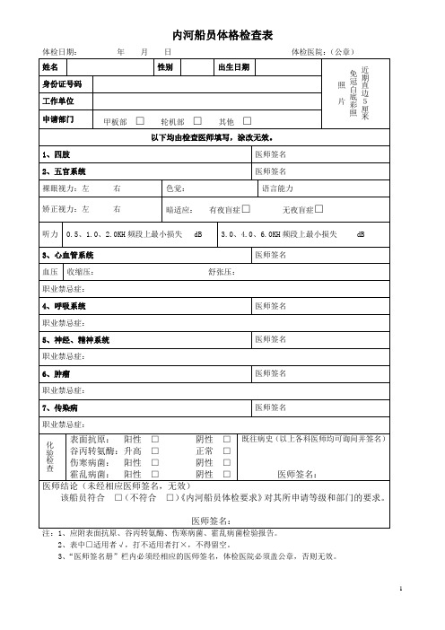 内河船员体格检查表