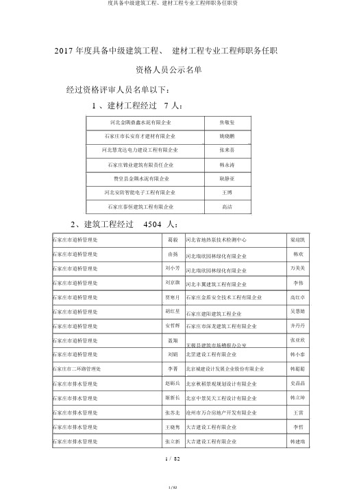 度具备中级建筑工程、建材工程专业工程师职务任职资