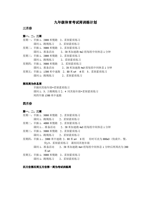 九年级体育考试周训练计划