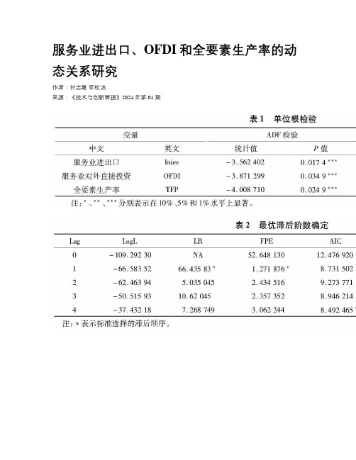 服务业进出口、OFDI和全要素生产率的动态关系研究