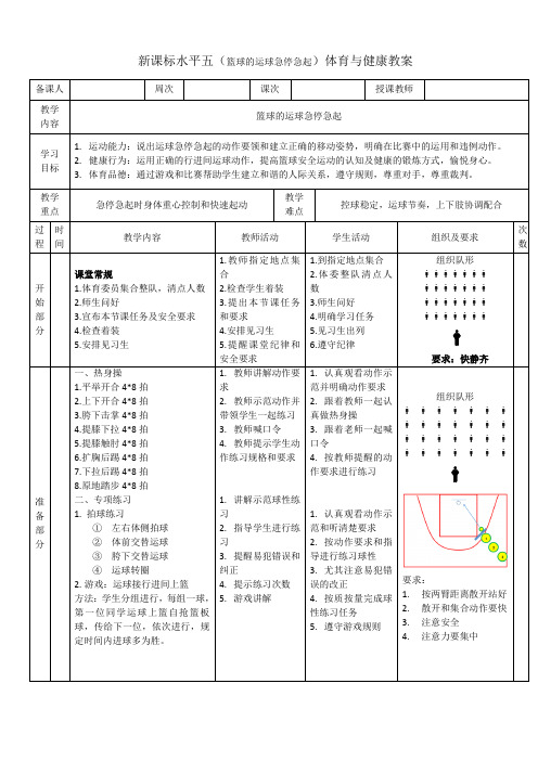 体育-篮球急停急起教案