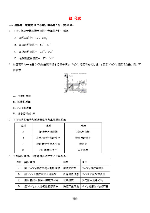 九年级化学下册 第十一单元 盐 化肥综合检测 新人教版