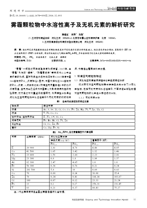 雾霾颗粒物中水溶性离子及无机元素的解析研究