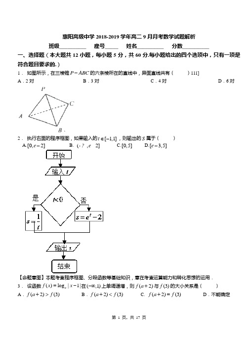 惠阳高级中学2018-2019学年高二9月月考数学试题解析