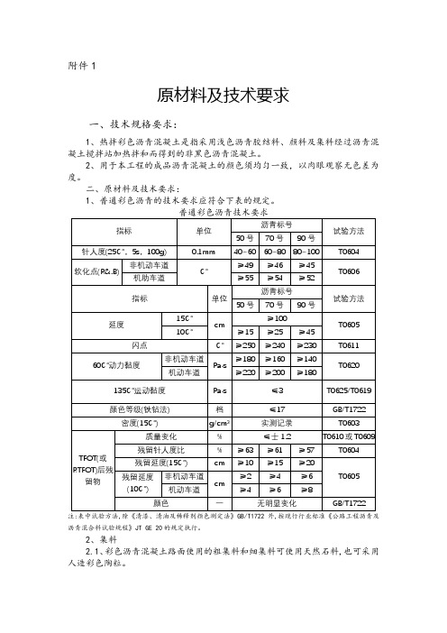 原材料及技术要求